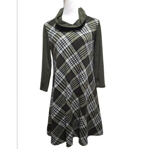 Jessica Howard Olive Green Plaid Cowl Neck Sweater Dress